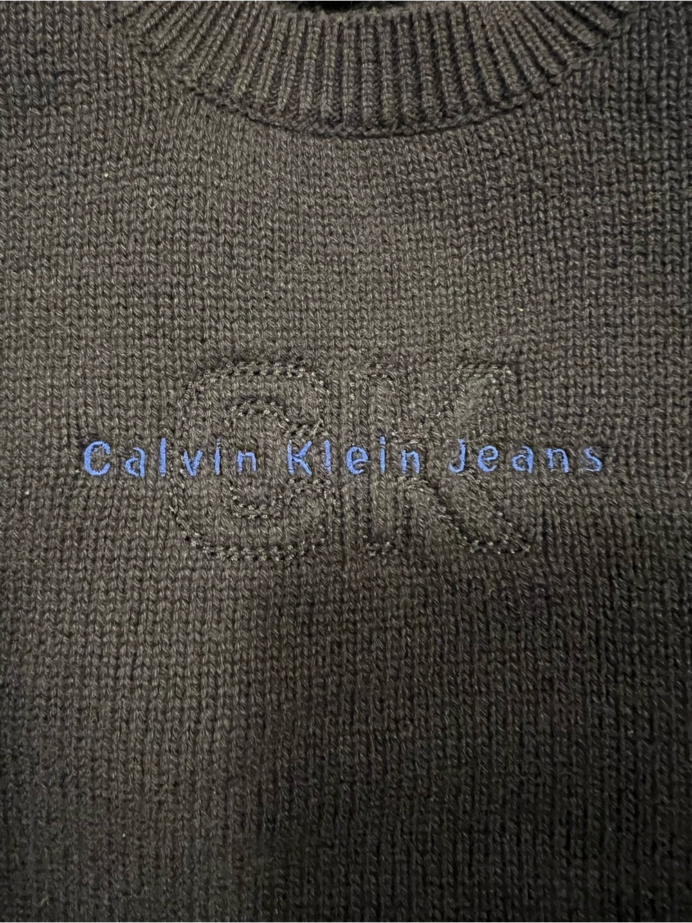 Vintage Calvin Klein Jeans Black/Blue Knit Crewneck Sweater L